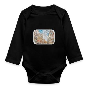 Barcelone Espagne Aquarelle Esquisse Dessin Dessiné - Body Bébé bio manches longues - noir - Devant