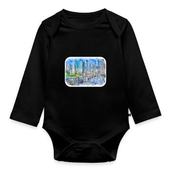 Chicago USA Watercolor Sketch Drawn Illustration - Organic Longsleeve Baby Bodysuit - black - Front