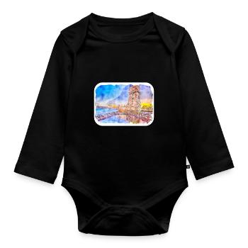 Lisbonne Portugal Aquarelle Esquisse Dessinée Illustrati - Body Bébé bio manches longues - noir - Devant