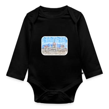 Budapest Ungarn Aquarell Skizze Zeichnung Zeichnung - Baby Bio-Langarm-Body - Schwarz - Vorne