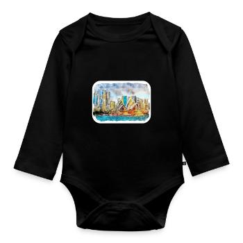 Sydney Australie Aquarelle Esquisse Dessinée Illustrat - Body Bébé bio manches longues - noir - Devant