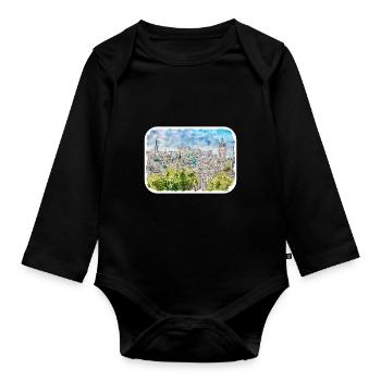 Edinburgh Schottland UK Aquarell Skizze gezeichnet Schmerz - Baby Bio-Langarm-Body - Schwarz - Vorne