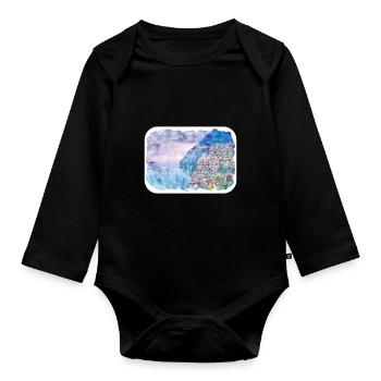 Positano Italie Aquarelle Sketch Illustration - Body Bébé bio manches longues - noir - Devant