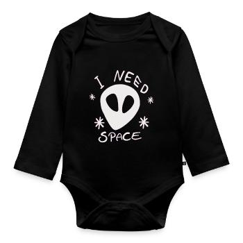 Alien weiß I NEED SPACE Universum Sterne Galaxie - Baby Bio-Langarm-Body - Schwarz - Vorne