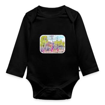 Amsterdam Netherlands Watercolor Sketch Painting - Organic Longsleeve Baby Bodysuit - black - Front