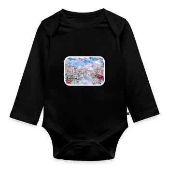 Venise Italie Aquarelle Esquisse Illustration - Body Bébé bio manches longues - noir - Devant