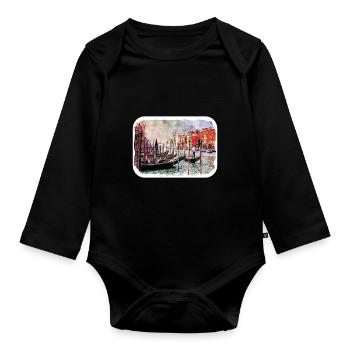Venedig Italien Aquarell Skizze Illustration - Baby Bio-Langarm-Body - Schwarz - Vorne