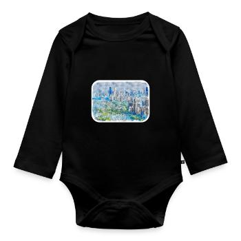 Chicago USA Watercolor Sketch Drawn Illustration - Organic Longsleeve Baby Bodysuit - black - Front