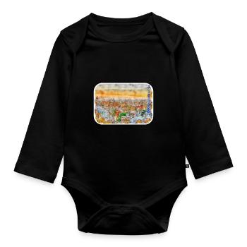 Spain Watercolor Sketch Hand Drawn Illustration - Organic Longsleeve Baby Bodysuit - black - Front
