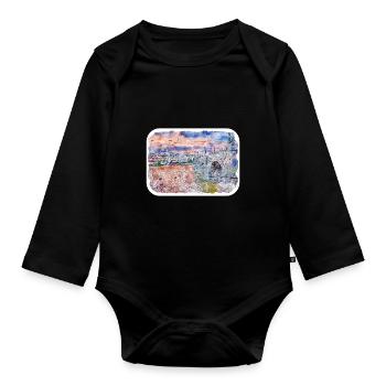 Prague Tchéquie Aquarelle Esquisse - Body Bébé bio manches longues - noir - Devant