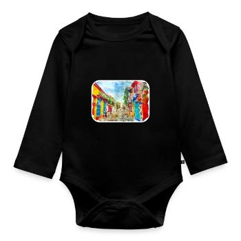 Cartagena Kolumbien Aquarell Skizze Gezeichnet Illustr - Baby Bio-Langarm-Body - Schwarz - Vorne