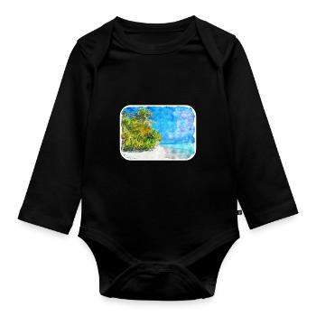 Maldives Watercolor Sketch Hand Drawn Illustration - Organic Longsleeve Baby Bodysuit - black - Front