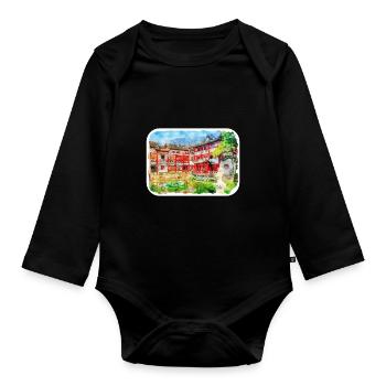 China Landmark Watercolor Sketch Paint Illustratio - Organic Longsleeve Baby Bodysuit - black - Front