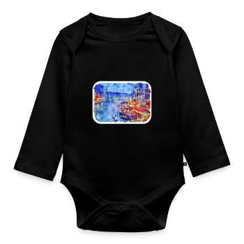 Italy Watercolor Sketch Hand Drawn Illustration - Organic Longsleeve Baby Bodysuit - black - Front