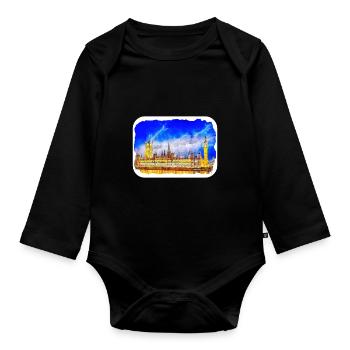 Uk Landmark Watercolor Sketch Painting Illustratio - Organic Longsleeve Baby Bodysuit - black - Front