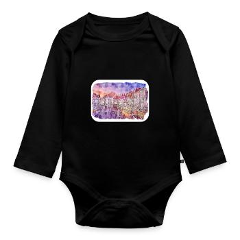 Bruges Belgium Watercolor Sketch Drawn Illustratio - Organic Longsleeve Baby Bodysuit - black - Front