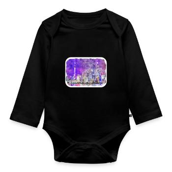 Shanghai China Aquarellskizze gezeichnete Zeichnung - Baby Bio-Langarm-Body - Schwarz - Vorne