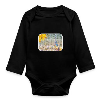 France croquis aquarelle illustration dessinée à la main - Body Bébé bio manches longues - noir - Devant