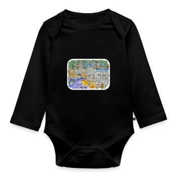 Madrid Spanien Aquarell Skizze Malerei Zeichnung - Baby Bio-Langarm-Body - Schwarz - Vorne