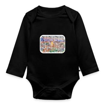 Granada Spain Watercolor Sketch Illustration - Organic Longsleeve Baby Bodysuit - black - Front