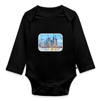 Moscou Russie Aquarelle Esquisse Dessinée Peinture - Body Bébé bio manches longues - noir - Devant