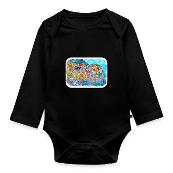 Rio de Janeiro Brésil Aquarelle Dessin - Body Bébé bio manches longues - noir - Devant