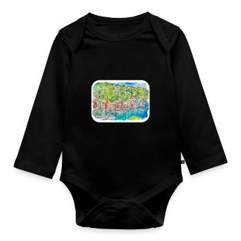 Sorrente Italie Aquarelle Esquisse Dessinée Peinture - Body Bébé bio manches longues - noir - Devant