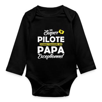 super pilote - papa exceptionnel - Body Bébé bio manches longues - noir - Devant