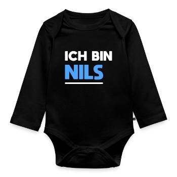 Nils Name Spruch für stolze Nils - Baby Bio-Langarm-Body - Schwarz - Vorne
