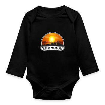 Shanghai China Skyline Vintage Sunset Travel Souve - Baby Bio-Langarm-Body - Schwarz - Vorne