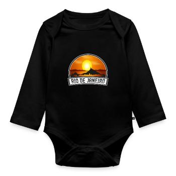 Rio De Janeiro Brazil Skyline Vintage Sunset Trave - Organic Longsleeve Baby Bodysuit - black - Front