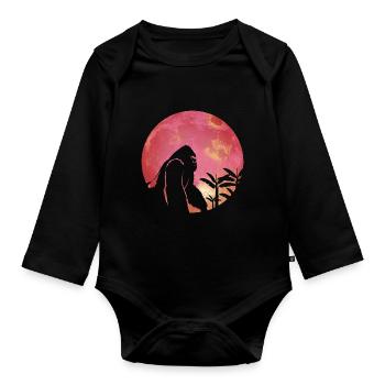 Gorilla Retro Vintage 80er Jahre Stil - Baby Bio-Langarm-Body - Schwarz - Vorne