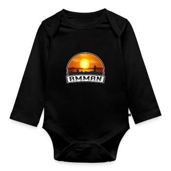 Amman Jordan Skyline Vintage Sunset Travel Souveni - Baby Bio-Langarm-Body - Schwarz - Vorne