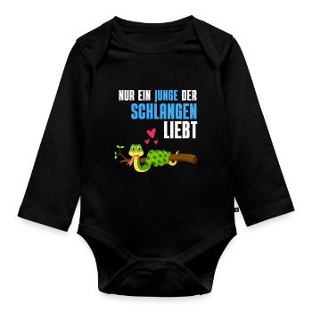 Reptilien Jungs Tierliebhaber Geschenk Schlange - Baby Bio-Langarm-Body - Schwarz - Vorne
