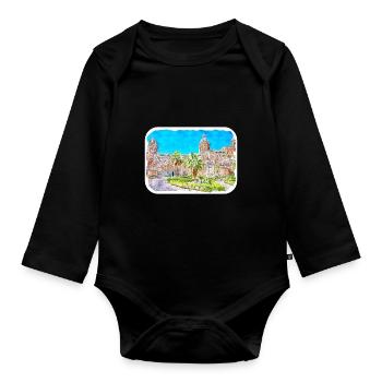 Italy Watercolor Sketch Hand Drawn Illustration - Organic Longsleeve Baby Bodysuit - black - Front