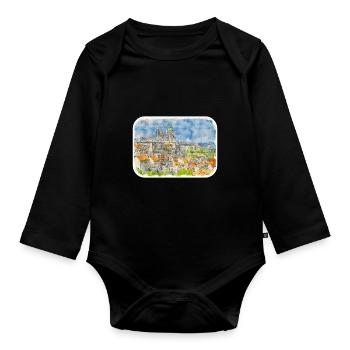 Europa Aquarellskizze Handgezeichnete Illustration - Baby Bio-Langarm-Body - Schwarz - Vorne