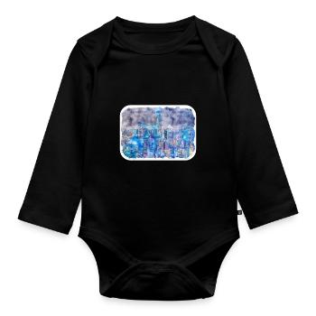 Hong Kong Wahrzeichen Aquarell Skizze Illustration - Baby Bio-Langarm-Body - Schwarz - Vorne