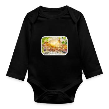 Europa Aquarellskizze Handgezeichnete Illustration - Baby Bio-Langarm-Body - Schwarz - Vorne