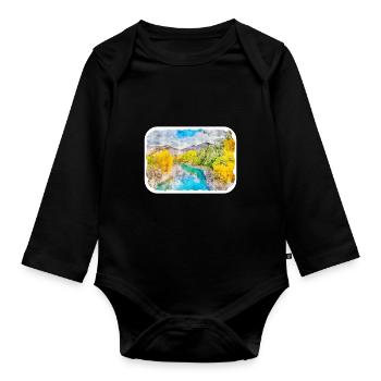 Queenstown Australie Aquarelle Croquis Dessiné Illus - Body Bébé bio manches longues - noir - Devant