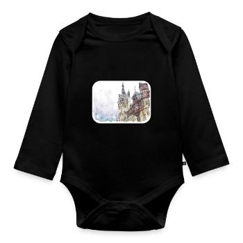 Rumänien Wahrzeichen Aquarellskizze Farbzeichnung - Baby Bio-Langarm-Body - Schwarz - Vorne
