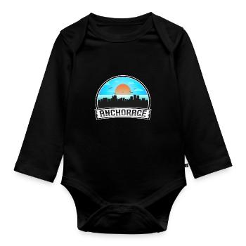 Anchorage Alaska Usa Skyline Vintage Sunset Travel - Baby Bio-Langarm-Body - Schwarz - Vorne