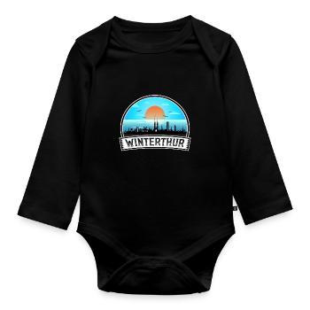 Winterthur Schweiz Skyline Vintage Sunset Trav - Baby Bio-Langarm-Body - Schwarz - Vorne