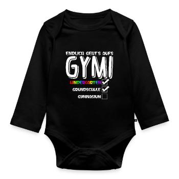 Endlich gehts auf Gymi - Einschulung Gymnasium - Baby Bio-Langarm-Body - Schwarz - Vorne