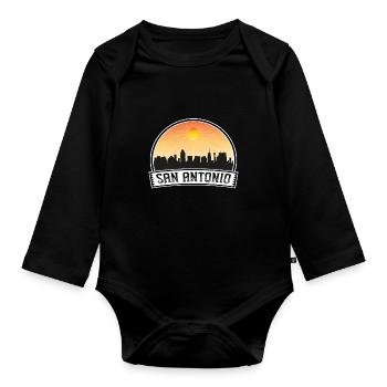 San Antonio Texas Usa Skyline Vintage Sunset Trave - Organic Longsleeve Baby Bodysuit - black - Front