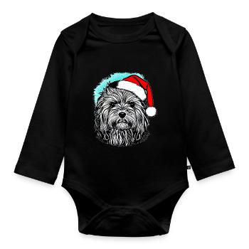 Weihnachten Hund süß lustig Hunde Tier Welpe 1 - Baby Bio-Langarm-Body - Schwarz - Vorne