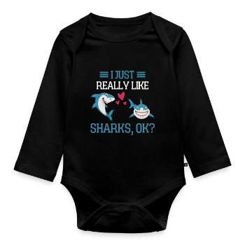 J’aime juste les requins drôle de cadeau de requin - Body Bébé bio manches longues - noir - Devant