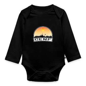 Genf Schweiz Skyline Vintage Sunset Travel Sou - Baby Bio-Langarm-Body - Schwarz - Vorne
