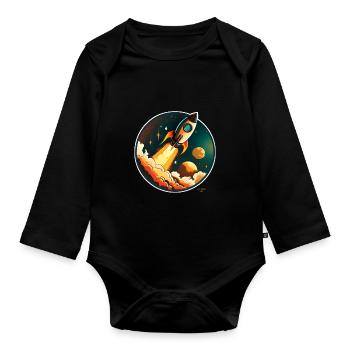 Fusée en route vers l'espace - Body Bébé bio manches longues - noir - Devant