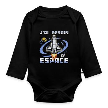 Humour j'ai besoin d' espace jeu de mots cadeau - Body Bébé bio manches longues - noir - Devant