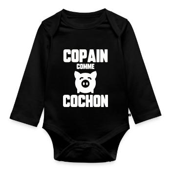 Copain comme cochon - Body Bébé bio manches longues - noir - Devant